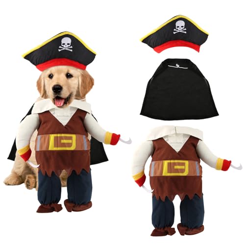 Halloween-Haustier Kostüm, Hut mit Totenkopf-Aufdruck Hundekostüm im Piratenstil Lustiges Haustier-Cosplay-Bekleidung Piratenkostüm für Hunde und Katzen für die Halloween-Party (Größe S) von NQEUEPN