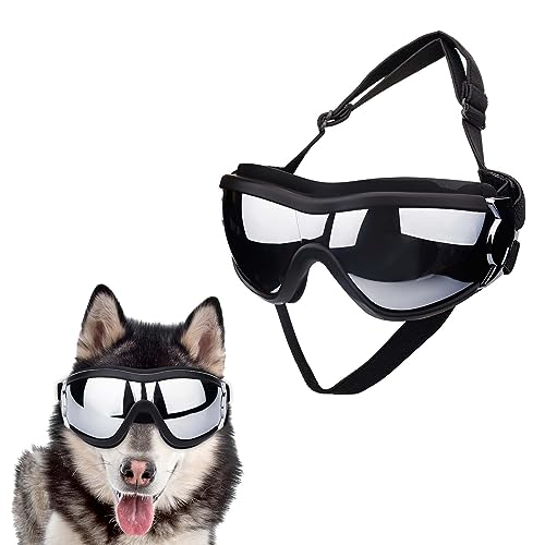 Hundesonnenbrille für Hunde, Hundesonnenbrille Winddicht Staubdicht Schneefest Verstellbar Haustier-Sonnenbrille für Outdoor Reiten Fahren Brillen Schutz (Schwarz) von NQEUEPN