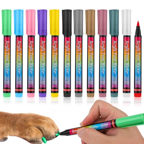 NQEUEPN Acrylstifte, Schnell Trocknend 12 Farben Hundesicherer Nagellack Set Acrylfarben Marker DIY Schön Ideen für Hundenägel Kreativ Hundezubehör Haustierpflege für Hunde Welpen Katzen von NQEUEPN