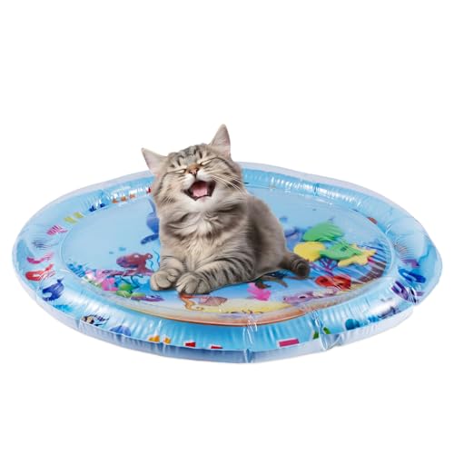 NQEUEPN Sensorische Wasserspielmatte für Katzen, Cool Katzenspielunterlage Dick Sensor-Wasserspielmatte Rund Bequem Wassermatte für Kätzchen Hunde Haustiere (Hai) von NQEUEPN