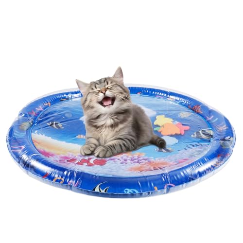 NQEUEPN Sensorische Wasserspielmatte für Katzen, Cool Katzenspielunterlage Dick Sensor-Wasserspielmatte Rund Bequem Wassermatte für Kätzchen Hunde Haustiere (Qualle) von NQEUEPN