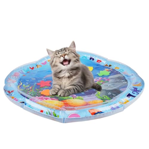 NQEUEPN Wasserspielmatte für Katzen, Katzenspielpad Lustiges Wasserspiel für Haustiere Sensorisches Wasserpad-Spielzeug für Haustiere Hunde Katzen Die Alleine im Wasser Spielen (Runder Grauer Wal) von NQEUEPN