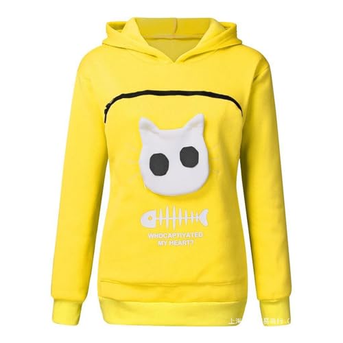 NQYZZFD Damen-Kapuzenpullover, Katzenliebhaber-Kapuzenpullover, Känguru-Hund, Haustierpfoten-Pullover, Großer Känguru-Taschenpullover, Langärmeliger Kapuzenpullover, Kapuzenpullover,M,Yellow von NQYZZFD