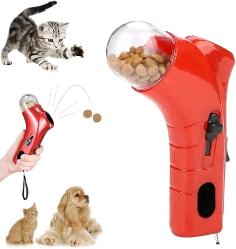 NRSW Katzen- und Hundefutter Shooter Gun, Handheld Interactive Pet Snack Catapult, Fun Cat Ball Dispenser Gun Toy, Kätzchen Welpen Übung Training Feeder für Übung Spielen,Red von NRSW