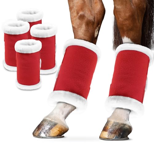 NRTFE Fleece Pferd Wraps für Weihnachten Reitsport Rot Weihnachtsmann Reiter Dekoration Urlaub 4 Stück von NRTFE