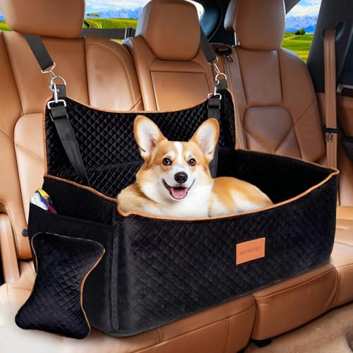 NRYDEPET Hundeautositz für kleine/mittelgroße Hunde, Haustier-Autositz für unter 15,9 kg, Memory-Schaum, Hundeerhöhung, Autositz für Welpen, für Reisen, abnehmbares, waschbares Hundebett für Auto, von NRYDEPET