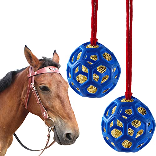 NSBELL 2 Stück Pferdeleckerli-Ball Heu-Futterspender Spielzeug Ziegen-Futterball zum Aufhängen für Pferde, Ziegen, Schafe, lindert Stress (blau) von NSBELL