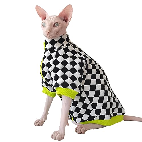 Haarlose Katzenkleidung, Haustier-Winterkleidung für Katzen, Sphynx, haarlose Katze, warmer Mantel, Bekleidung für Katzen, Haustier-Einteiler, karierte Baumwolljacke für Katzen, Kätzchen (klein, Set1) von NSIBAN