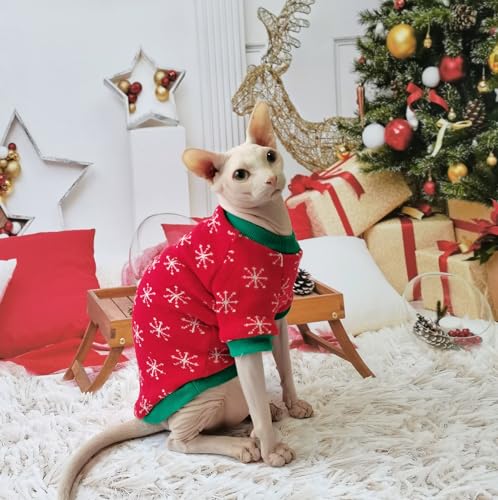 Sphynx Katzenkleidung, haarlose Katzenbekleidung, Katzenpullover nur für Katzen, Haustier Katzen Mantel, Devon Cornish Cat Kleidung für Weihnachten, Katze Onesie mit Hut Schal Full Set (Klein, Nur von NSIBAN