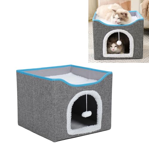 NSXAYIWE Katzenhöhlen für Hauskatzen, faltbares Katzenhaus mit flauschigem Ball und Kratzpolster, weiche Katzenbetten, Haustierhaus, Katzenversteck für Katzen (Dark Gray) von NSXAYIWE