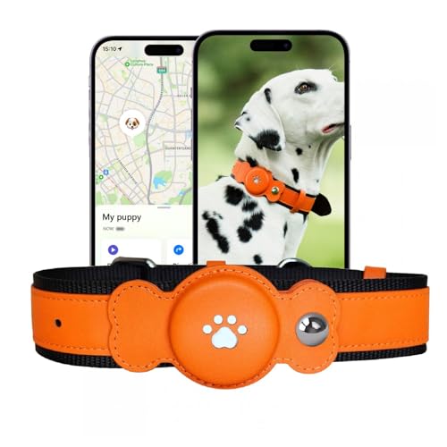 NSXAYIWE Verstellbares Hundehalsband, leichtes, weiches PU-Hundelederhalsband zur Verlustprävention für Hunde und Katzen (Orange) von NSXAYIWE