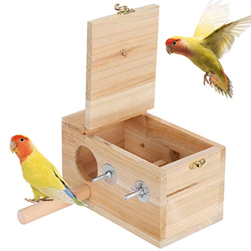 NSXAYIWE Vogel Brutschachtel, Holznistkasten Haus für Vögel kleine Haustiere, Warmer Inkubatorkäfig, Sittich Nest, Cockatiel Cage, 7,9 x 4,7 x 4,7 Zoll Eichhörnchen -Zuchtschachtel für von NSXAYIWE