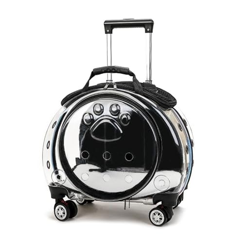 Haustier-Trolley, vollständig transparent, rollender Haustier-Transportbehälter, Katzentransportbehälter mit leisen Rädern, Teleskopgriff, Haustier-Rucksack for Kätzchen und kleine Hunde(Black) von NTDMSFWM