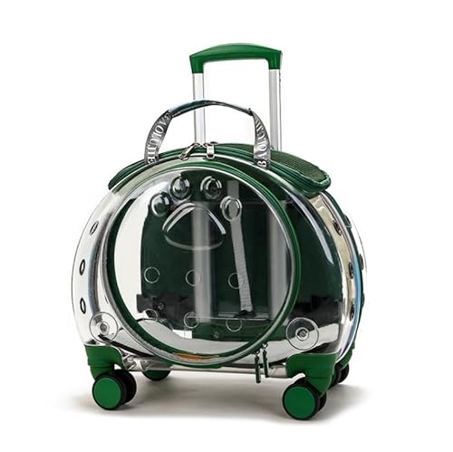 Haustier-Trolley, vollständig transparent, rollender Haustier-Transportbehälter, Katzentransportbehälter mit leisen Rädern, Teleskopgriff, Haustier-Rucksack for Kätzchen und kleine Hunde(Green) von NTDMSFWM