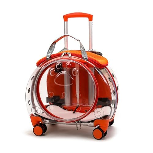 Haustier-Trolley, vollständig transparent, rollender Haustier-Transportbehälter, Katzentransportbehälter mit leisen Rädern, Teleskopgriff, Haustier-Rucksack for Kätzchen und kleine Hunde(Orange) von NTDMSFWM