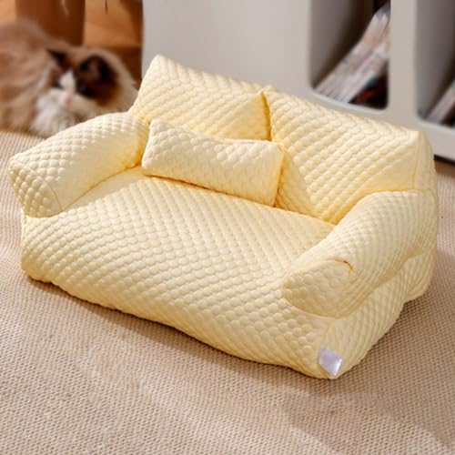 NTDMSFWM Ice Silk Cooling Pet Bed for Small, Cats Breathable Washable Pet Beds Dog Cooling Bed Summer Sleeping Cool Ice Silk Bed Ice Silk Cooling Pet Couch(Yellow,L) von NTDMSFWM