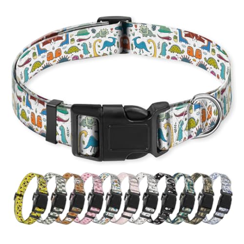 NUGGHU Hundehalsband, niedliches Welpenhalsband, lustiges Haustier-Halsband, verstellbar, weich, für große Hunde, niedliche bunte Dinosaurier von NUGGHU