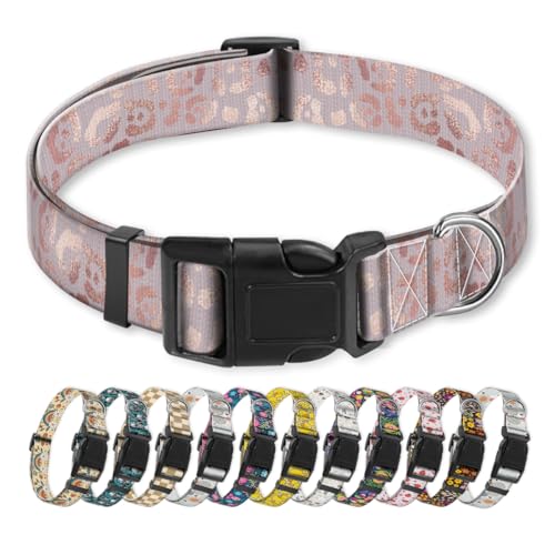 NUGGHU Hundehalsband, niedliches Welpenhalsband, lustiges Haustierhalsband, verstellbar, weich, Hundehalsbänder für große Hunde, Glitzer, rosa Leopard von NUGGHU