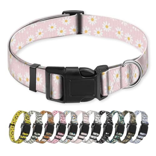 NUGGHU Hundehalsband, niedliches Welpenhalsband, lustiges Haustierhalsband, verstellbar, weich, für große Hunde, Rosa, niedliche Gänseblümchen von NUGGHU