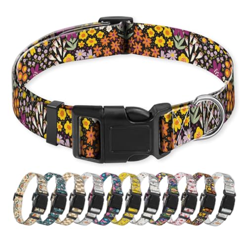 NUGGHU Hundehalsband, niedliches Welpenhalsband, lustiges Haustierhalsband, verstellbar, weich, für große Hunde, niedliche bunte Blumen von NUGGHU