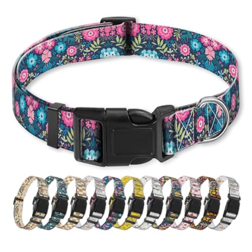 NUGGHU Hundehalsband, niedliches Welpenhalsband, lustiges Haustierhalsband, verstellbar, weich, für große Hunde, niedliche lila Blumen von NUGGHU