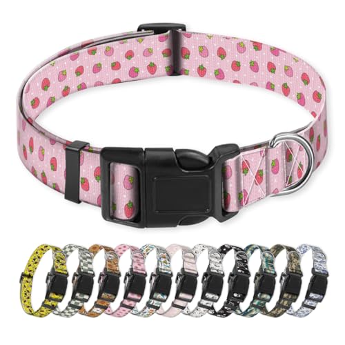 NUGGHU Hundehalsband, niedliches Welpenhalsband, lustiges Haustierhalsband, verstellbar, weich, für große Hunde, niedliche rosa Erdbeeren von NUGGHU