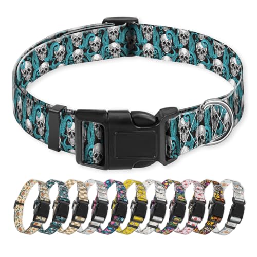 NUGGHU Hundehalsband, niedliches Welpenhalsband, lustiges Haustierhalsband, verstellbar, weich, für mittelgroße Hunde, niedliche Totenköpfe von NUGGHU