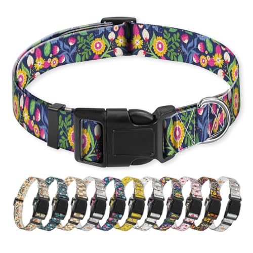 NUGGHU Hundehalsband, niedliches Welpenhalsband, lustiges Haustierhalsband, verstellbare weiche Hundehalsbänder für große Hunde, Blau, niedliche Blumen von NUGGHU