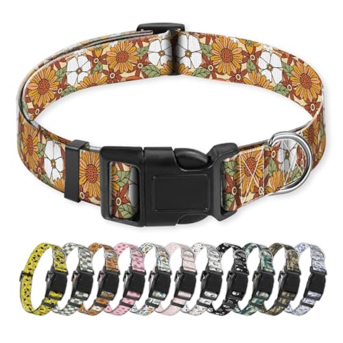 NUGGHU Hundehalsband, niedliches Welpenhalsband, lustiges Haustierhalsband, verstellbare weiche Hundehalsbänder für große Hunde, Retro, Grün, Boho-Blumen von NUGGHU