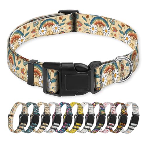 NUGGHU Hundehalsband, niedliches Welpenhalsband, lustiges Haustierhalsband, verstellbare weiche Hundehalsbänder für große Hunde, Retro-Boho-Blumen von NUGGHU