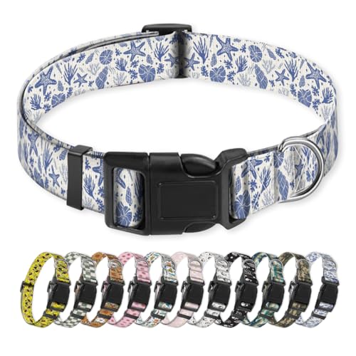 NUGGHU Hundehalsband, niedliches Welpenhalsband, lustiges Haustierhalsband, verstellbare weiche Hundehalsbänder für große Hunde, niedliche blaue Seesterne von NUGGHU