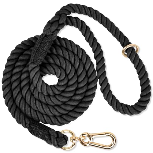 NUGUTIC Hundeleine, handgefertigt, geflochtenes Seil, 152 cm, für kleine, mittelgroße und große Hunde, Schwarz von NUGUTIC