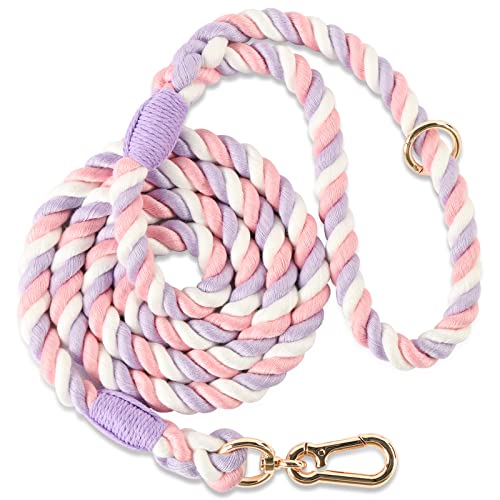 NUGUTIC Hundeleine, handgefertigt, geflochtenes Seil, für kleine, mittelgroße und große Hunde, 152 cm (Einhorn-Lila) von NUGUTIC
