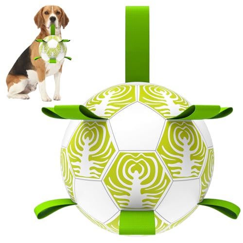 NUGUTIC Hundespielzeug, Fußball mit Riemen, interaktives WM-Spielzeug zum Tauziehen, Wasserspielzeug für Welpen, Geburtstagsgeschenke für kleine Hunde, 15,2 cm von NUGUTIC