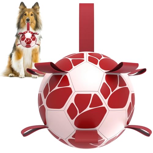 NUGUTIC Hundespielzeug, Fußball mit Riemen, interaktives WM-Spielzeug zum Tauziehen, Wasserspielzeug für Welpen, Geburtstagsgeschenke für mittelgroße und große Hunde, 20,3 cm von NUGUTIC