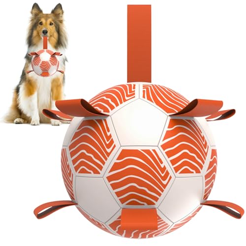 NUGUTIC Hundespielzeug, Fußball mit Riemen, interaktives WM-Spielzeug zum Tauziehen, Wasserspielzeug für Welpen, Geburtstagsgeschenke für mittelgroße und große Hunde, 20,3 cm von NUGUTIC