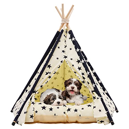 Haustier Tipi Zelt für Hunde & Katzen, 24 Zoll Tragbares Indoor Hundehaus mit Dickem Kissen, Katze Tipi Zelt Waschbar von NUKied