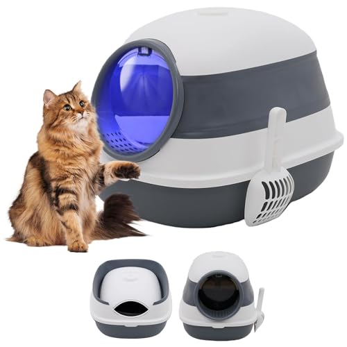 Katzentoilette mit UV-Sterilisations- und Desodorierungsfunktion, automatischer, sanddichter Käfig, geschlossen, extra große Katzentoilette, mit Kapuze, Spritzschutz, faltbar, mit Schaufel, leicht zu von NUKied