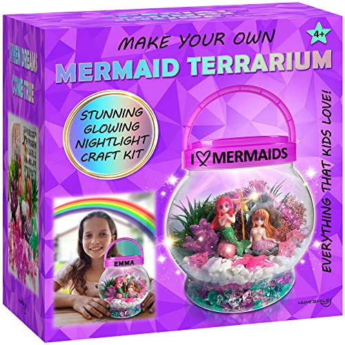 Make Your Own Light-Up Mermaid Terrarium Kit for Kids, Mermaid Gifts for Girls Ages 4 5 6 7 8 9 10 Years and up, DIY Mini Garden Nightlight Project, Arts and Crafts for Kids, Mermaid Toys for Girls von NUMI'SMILE