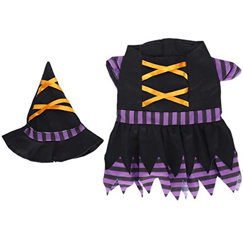 Haustierhund Halloween Kleid Kostüm mit Hut Purple Black Gold Ribbon Canvas Kleiderröcke für Halloween -Weihnachts -Haustierzubehör (S) von NUMNBE