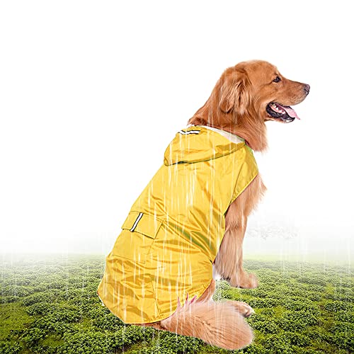 Hund Regenmantel Leichtes Wasser reflektierender Gurt Leine Loch kleine Tasche 5XL Gelb (Yellow 6XL) von NUMNBE