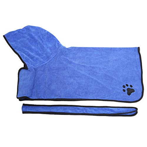 Hund mit Kapuze trocknend Badetuch mit Gürtel tragbarer Faser Haustier Absorbierende Bademantel Blau (XL) von NUMNBE