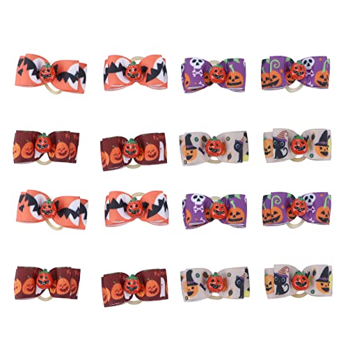 NUMNBE 16pcs Hundehaarbögen niedliche Mischfarben Haustier Bowknot -Kopfschmuck mit Gummiband für Halloween von NUMNBE