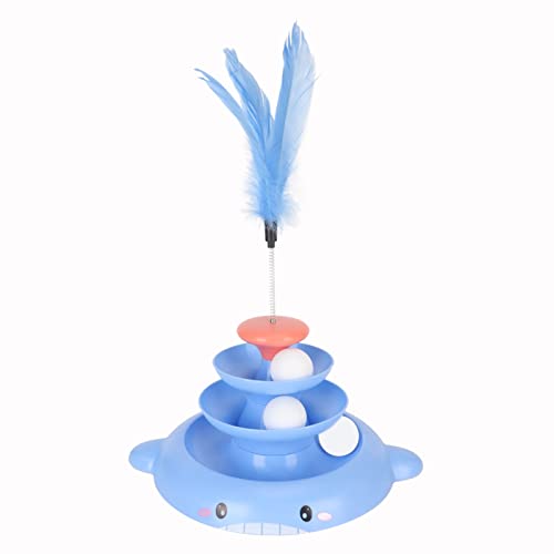 NUMNBE Cat Ball Tower Toy 3 Level Abnehmbarer Haustierstrecke Interaktives Spielzeug mit neckender Feder für Kätzchenübung (Blue) von NUMNBE