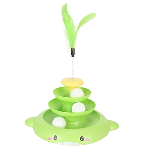 NUMNBE Cat Ball Tower Toy 3 Level Abnehmbarer Haustierstrecke Interaktives Spielzeug mit neckender Feder für Kätzchenübung (Green) von NUMNBE