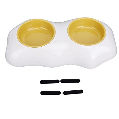 Pet Bowl verhindern Verschüttung PP Cat Bowl - Trinkwasser Fütterungshundschüssel in Ei gelb für Katzen und Hunde (Dual Bowls) von NUMNBE