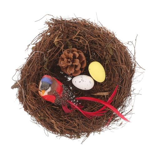 NUOBESTY 1 Satz Rattan-vogelnest Vogelnestdekoration Künstliche Ostern-Rattan-Nest Gefälschtes Vogelnest Garten-Hof-dekor Ostervogel-Rattan-Nest Vogelnest Rattan Ei 15c Schaum Kunsthandwerk von NUOBESTY