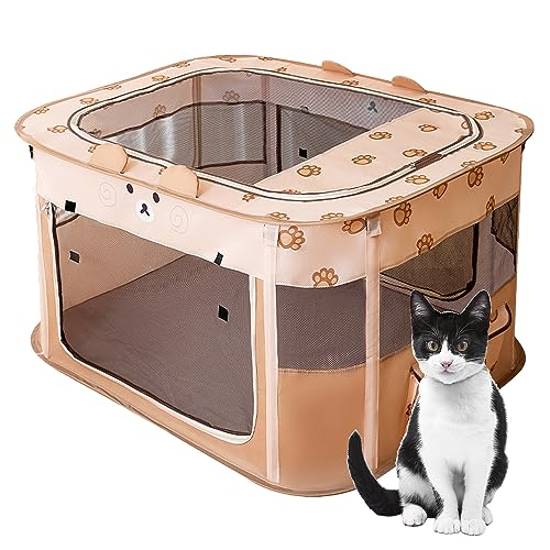 Faltbarer Laufstall für Haustiere, tragbar, für Welpen, Hunde, Kätzchen, Katzen, Indoor/Outdoor, Pop-Up-Zelt, Größe XL, Braun von NUODWELL