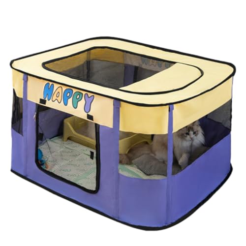 Faltbarer Laufstall für Haustiere, tragbarer Hundekäfig, Welpenlaufstall, Katzenlaufstall, Indoor/Outdoor, Pop-Up-Haustier-Zelt, Zaun (L, Gelb und Lila) von NUODWELL