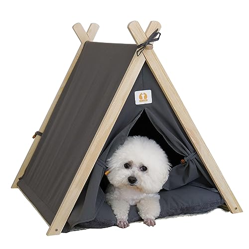 Pets Tipi mit Kissen und Sommerschlafmatte, Abnehmbar und Waschbar Hunde, Zelt Haustierbett Tipi Spielhaus für Hund Katze Kaninchen Meerschweinchen Indoor (Dunkelgrau) von NUODWELL